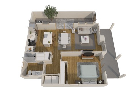 Floor plan for 1 bed, 1 bath, 725 sqft